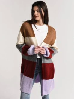 Moon River Bubble Sleeve Oversized Cardigan -Saintbernard Shop mr4542 lavendarstripe