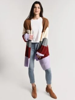 Moon River Bubble Sleeve Oversized Cardigan -Saintbernard Shop mr4542 lavendarstripealt3