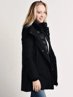 Herno Women's 2 Ply Goretex Waterproof A-Line Jacket With Removable Hood -Saintbernard Shop p1048dl 11121 blackalt1