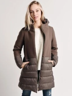 Herno Women's Half Wool Half Puffer Coat With Removable Hood -Saintbernard Shop p10848d 39601 taupe