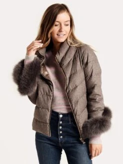 Herno Cashmere Silk Short Jacket With Fox Cuffs