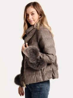 Herno Cashmere Silk Short Jacket With Fox Cuffs -Saintbernard Shop p10876d 38087 greyalt2