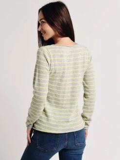 Majestic Cashmere Stripe Long Sleeve Boat Neck Sweater -Saintbernard Shop t012 fpu018 grischineclair jaunefluoalt2